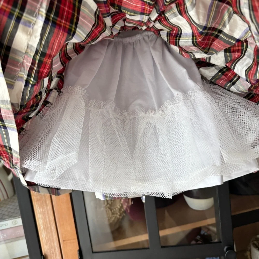 Marco & Lizzy silk plaid dress baby girl smocked puff sleeve peter pan collar